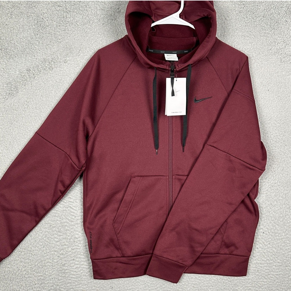 NEW Nike Hoodie Mens Small Therma-FIT Burgundy Red Full-Zip Training Drawstring